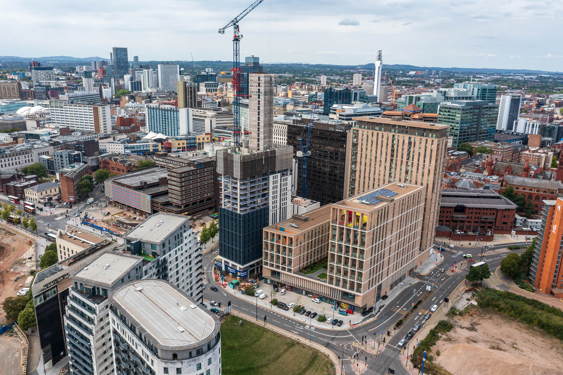 Aerial view from Allegro apartments in Birmingham